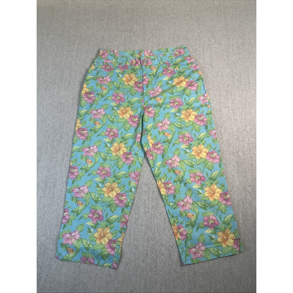 Lauren Ralph Lauren Floral Pant Women's 10 Blue Tropical Print Straight Leg Crop